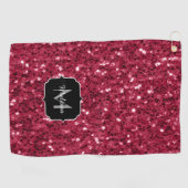 Dunkelrosa Magenta-Imitate Glitzern Monogramm Golfhandtuch (Horizontal)