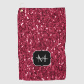 Dunkelrosa Magenta-Imitate Glitzern Monogramm Golfhandtuch (Vorderseite)