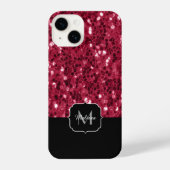 Dunkelrosa Magenta-Imitate Glitzern Monogramm iPhone Hülle (Rückseite)