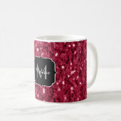 Dunkelrosa Magenta-Imitate Glitzern Monogramm Kaffeetasse (VorderseiteRechts)