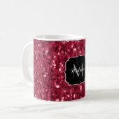 Dunkelrosa Magenta-Imitate Glitzern Monogramm Kaffeetasse (Vorderseite Links)