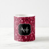 Dunkelrosa Magenta-Imitate Glitzern Monogramm Kaffeetasse (Mittel)
