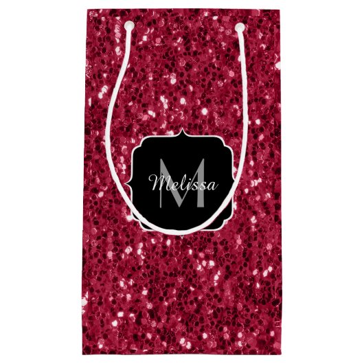 Dunkelrosa Magenta-Imitate Glitzern Monogramm Kleine Geschenktüte (Vorderseite)