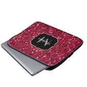 Dunkelrosa Magenta-Imitate Glitzern Monogramm Laptopschutzhülle (Vorne Knopf)