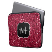 Dunkelrosa Magenta-Imitate Glitzern Monogramm Laptopschutzhülle (Vorderseite Links)