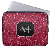 Dunkelrosa Magenta-Imitate Glitzern Monogramm Laptopschutzhülle (Vorderseite)