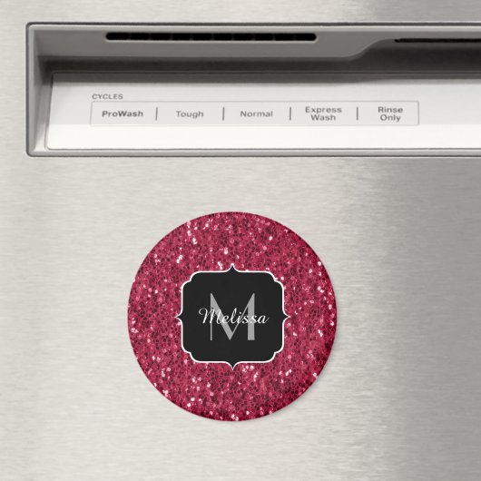 Dunkelrosa Magenta-Imitate Glitzern Monogramm Magnet (In Situ (Geschirrspüler))