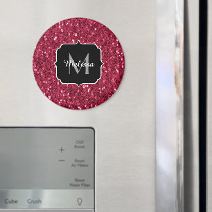 Dunkelrosa Magenta-Imitate Glitzern Monogramm Magnet