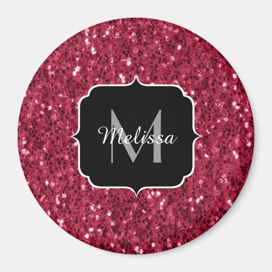 Dunkelrosa Magenta-Imitate Glitzern Monogramm Magnet (Vorne)