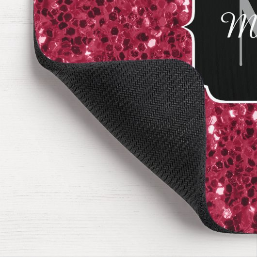 Dunkelrosa Magenta-Imitate Glitzern Monogramm Mousepad (Ecke)