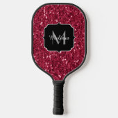 Dunkelrosa Magenta-Imitate Glitzern Monogramm Pickleball Schläger (Rückseite)