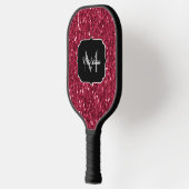 Dunkelrosa Magenta-Imitate Glitzern Monogramm Pickleball Schläger (Links)