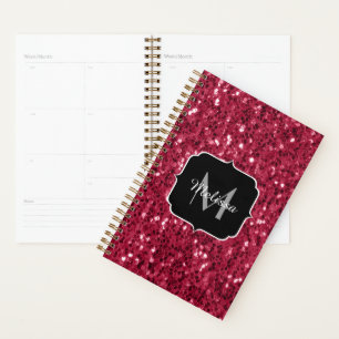 Dunkelrosa Magenta-Imitate Glitzern Monogramm Planer
