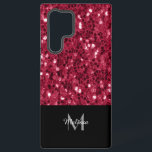 Dunkelrosa Magenta-Imitate Glitzern Monogramm Samsung Galaxy Hülle<br><div class="desc">Monogram Personalize mit Ihrem benutzerdefinierten Initial und Namen. Schöne,  gürmisch glamouröse,  dunkelrosa,  purpurpurrote glänzende Glitzer Glitzern trendige moderne Farbe. Foto von dunklem magenta Glitzern Glitzer! Farbe des Jahres in Imitaten Glitzern!</div>