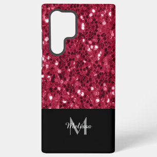 Dunkelrosa Magenta-Imitate Glitzern Monogramm Samsung Galaxy Hülle