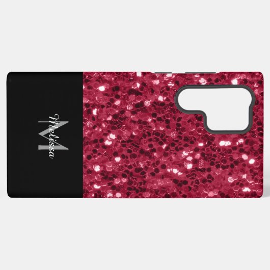 Dunkelrosa Magenta-Imitate Glitzern Monogramm Samsung Galaxy Hülle (Rückseite (Horizontal))