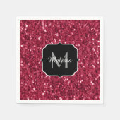 Dunkelrosa Magenta-Imitate Glitzern Monogramm Serviette (Vorderseite)
