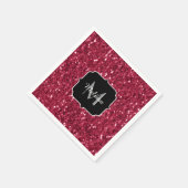 Dunkelrosa Magenta-Imitate Glitzern Monogramm Serviette (Ecke)