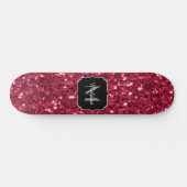 Dunkelrosa Magenta-Imitate Glitzern Monogramm Skateboard (Horizontal)