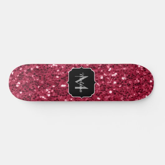Dunkelrosa Magenta-Imitate Glitzern Monogramm Skateboard (Horizontal)