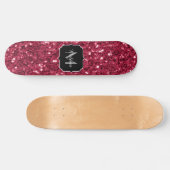 Dunkelrosa Magenta-Imitate Glitzern Monogramm Skateboard (Horizontal)