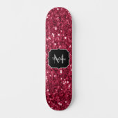Dunkelrosa Magenta-Imitate Glitzern Monogramm Skateboard (Vorderseite)