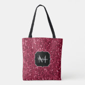 Dunkelrosa Magenta-Imitate Glitzern Monogramm Tasche (Rückseite)