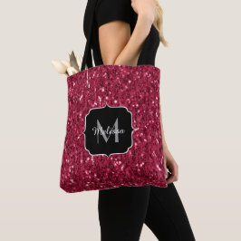 Dunkelrosa Magenta-Imitate Glitzern Monogramm Tasche