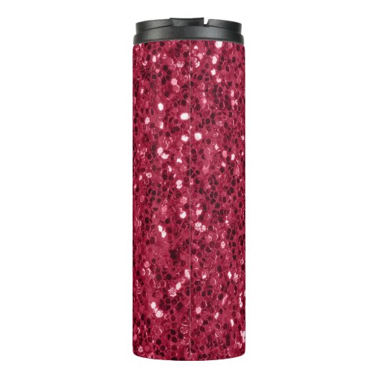 Dunkelrosa Magenta-Imitate Glitzern Monogramm Thermosbecher (Rückseite)