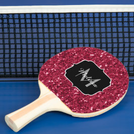 Dunkelrosa Magenta-Imitate Glitzern Monogramm Tischtennis Schläger