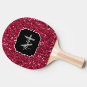 Dunkelrosa Magenta-Imitate Glitzern Monogramm Tischtennis Schläger (Seitenansicht)