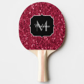 Dunkelrosa Magenta-Imitate Glitzern Monogramm Tischtennis Schläger (Vorderseite)