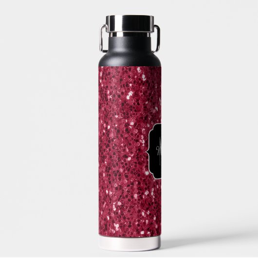Dunkelrosa Magenta-Imitate Glitzern Monogramm Trinkflasche (Vorne)
