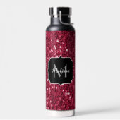 Dunkelrosa Magenta-Imitate Glitzern Monogramm Trinkflasche (Links)