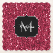 Dunkelrosa Magenta-Imitate Glitzern Monogramm Untersetzer (Vorderseite)