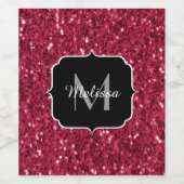 Dunkelrosa Magenta-Imitate Glitzern Monogramm Weinetikett (Einzelnes Label)