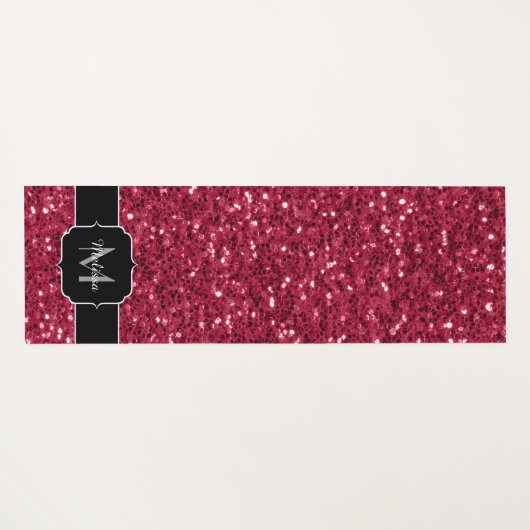 Dunkelrosa Magenta-Imitate Glitzern Monogramm Yogamatte (Rückseite (Horizontal))