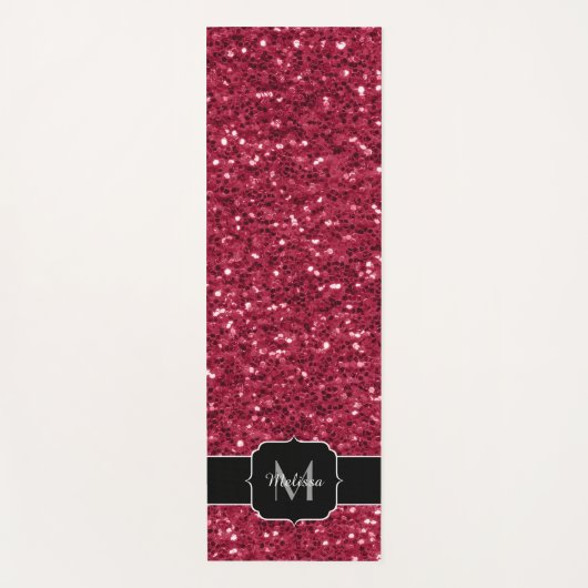 Dunkelrosa Magenta-Imitate Glitzern Monogramm Yogamatte (Vorderseite)