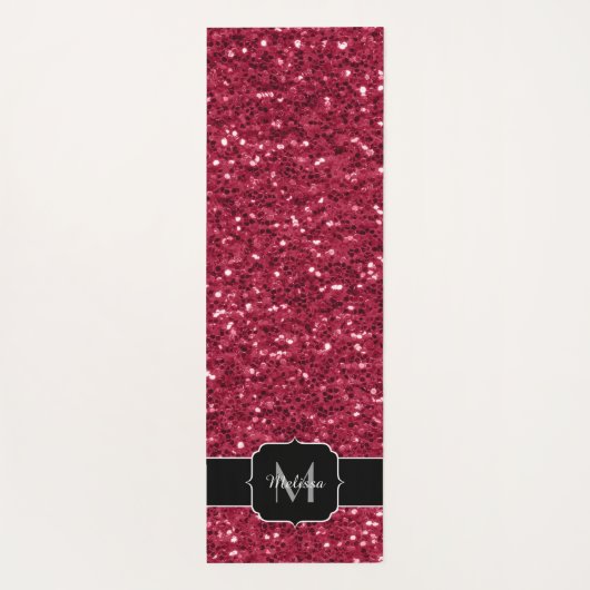 Dunkelrosa Magenta-Imitate Glitzern Monogramm Yogamatte (Rückseite)
