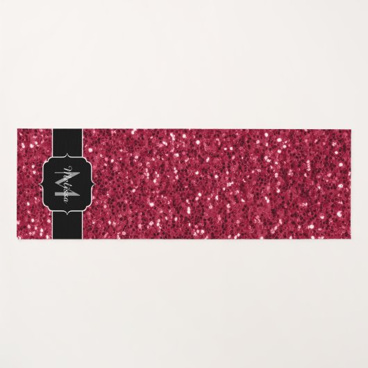Dunkelrosa Magenta-Imitate Glitzern Monogramm Yogamatte (Vorderseite (Horizontal))