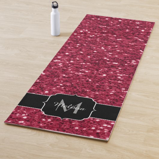 Dunkelrosa Magenta-Imitate Glitzern Monogramm Yogamatte (Beispiel)