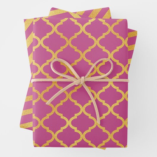 Dunkelrosa mit goldenen Farbmustern Geschenkpapier Set (Beispiel)