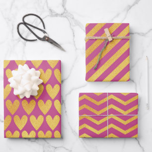 Dunkelrosa mit goldenen Farbmustern Geschenkpapier Set