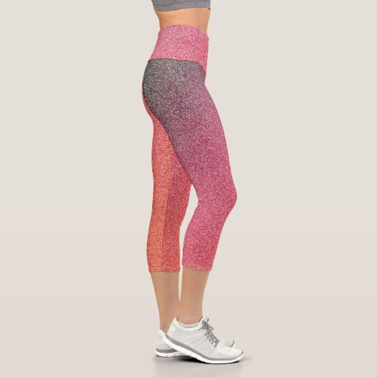 Dunkelrosa-orange-glänzende Glitzer Capri Leggings (Rechts)