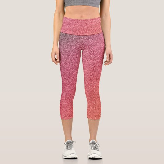 Dunkelrosa-orange-glänzende Glitzer Capri Leggings (Vorderseite)