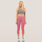 Dunkelrosa-orange-glänzende Glitzer Capri Leggings (Vorderseite)