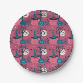 Dunkelrosa Pumpkin-Szene Halloween Pappteller