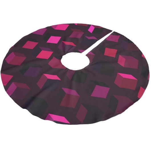 Dunkelrosa Rhombus: Abstrakte Einrichtung Polyester Weihnachtsbaumdecke (Schrägansicht)