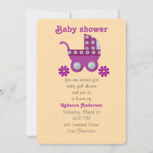 Dunkelrosa Roller, pinkfarbene Blume Babydusche Einladung