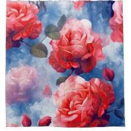 Dunkelrosa Rosen in sanft blauer Farbtöne Duschvorhang
